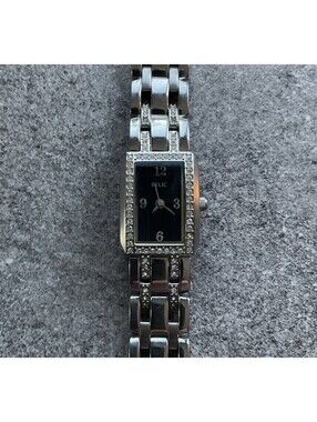 Relic Womens Tank Style Watch ZR33804 17mm Silver Tone Case & Band Black Dial BW